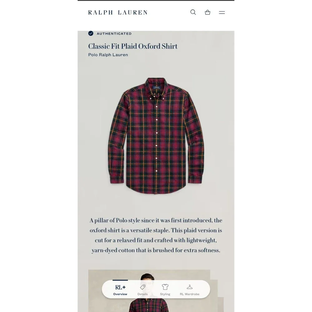 Polo Ralph Lauren Classic Fit Plaid Oxford Shirt Mens Large Red Tartan Check